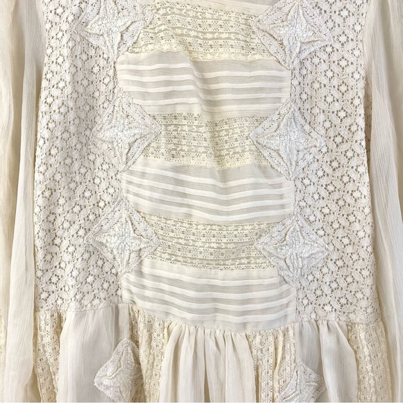 Free People Leigh Chiffon Embroidered Lace Mini Dress — Ivory (M) - Picture 3 of 7